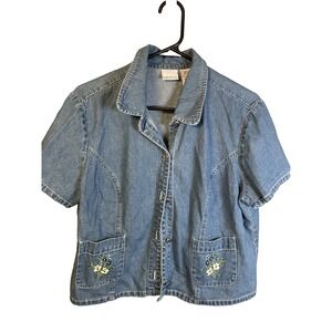 Vintage Bobbie Brooks Embroidered Shirt XL Floral Cottagecore Denim Button Up